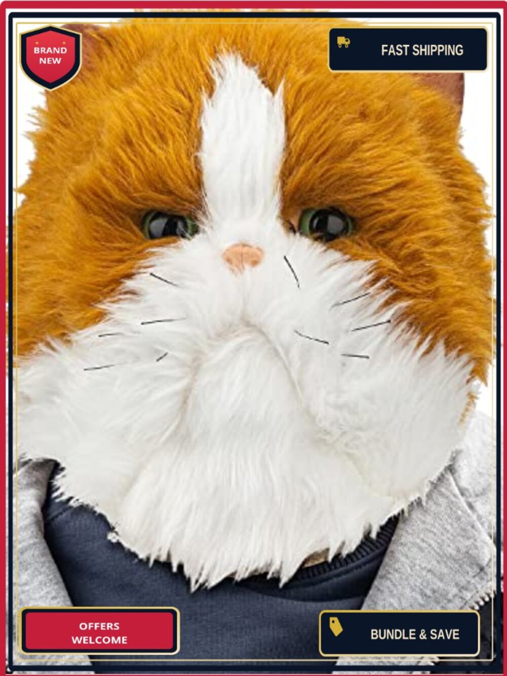 Plush Cat Head Mask Realistic Latex Full Head Halloween Costume Party